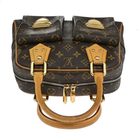 LOUIS VUITTON Manhattan PM Hand Bag Monogram Leather Brown Gold - Picture 6 of 16